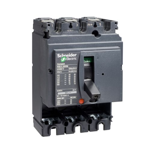 Picture of circuit breaker Compact NSX250N - 250 A - 3 poles - without trip unit, Schneider