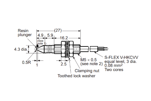 Picture of Teekonnalüliti D5B,  NC, M5, NUPP, IP67, kaabel 5m, Omron