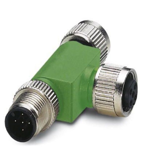 Изображение Jagur - sisse pistik M12 5-pin,  välja pesa 2xM12 5-pin, A-coded, paralleelseks ühendamiseks Phoenix