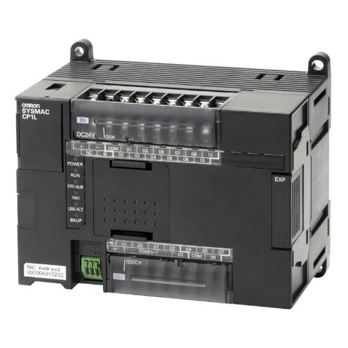 Picture of CP1L, 5kStep/10kWord, 24VDC 12DI 8DO (trans. sink), 2AI, +1serial, +1, Ethernet