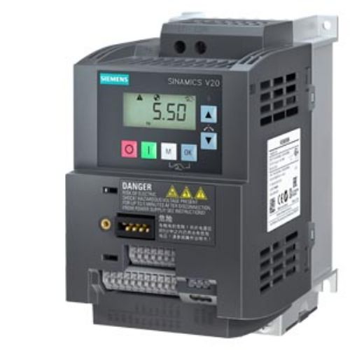 Picture of SINAMICS V20 200-240V 1AC -10/+10% 47-63Hz rated power 1.1 kW with 150% overload for 60 sec.
