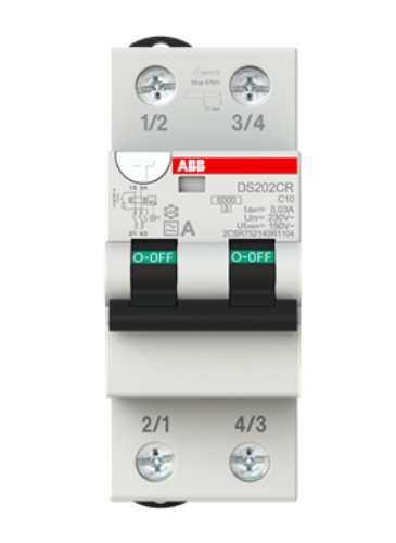 Picture of Kombikaitselüliti (RCBO) DS200CR 2P, 10A, C, 30mA, A, 2mod, ABB