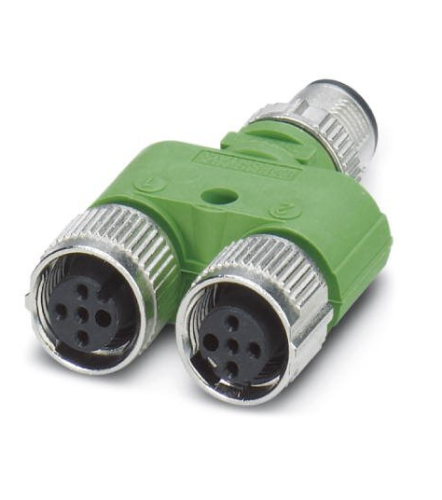 Picture of Y distributor, 4-position, Plug straight M12 SPEEDCON, coding: A, on Socket straight M12 SPEEDCON, c