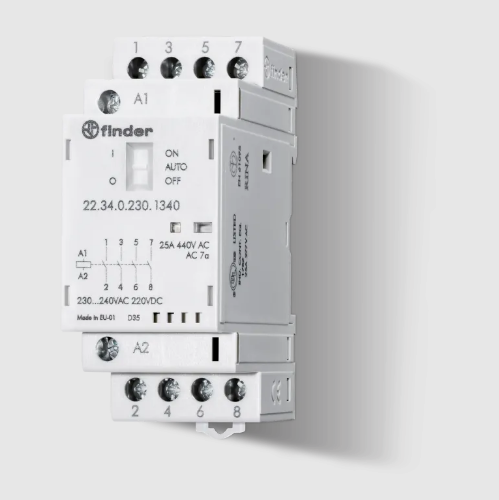 Picture of Moodulkontaktor, 2NO+2NC, 25A, AgSnO2, 230VAC/DC, 2mod, Auto-On-Off, Finder