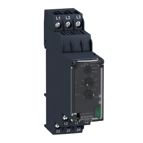 Picture of Pingekontrollirelee RM22TA, 3F, kadu/järjestus/asümm/min/max., 2CO, 380-480VAC, Schneider