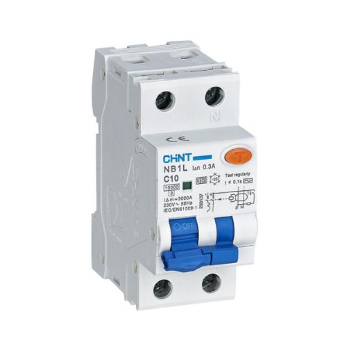 Picture of Kombikaitselüliti (RCBO) NB1, 1P+N, 10A, C, 6kA, A, 30mA, 2mod, Chint
