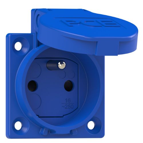 Picture of Kilbipesa 16A 2P+E 230VAC IP54 sinine, kruviklemm, lapselukuga, (50x50) Belgia standard, PCE 