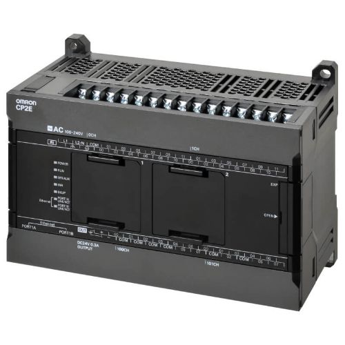 Picture of CP2E, 10kStep/16kWord, 24VDC 24DI 16DO (trans. source), 2xEthernet/IP, laientatav max +3, Omron 