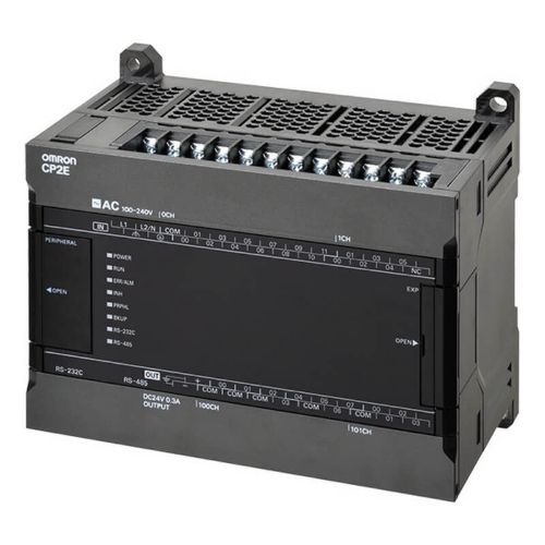 Picture of CP2E, 8kStep/kWord, 230VAC 18DI 12DO (relee), RS-232, RS-485, laiendatav max +3, Omron 