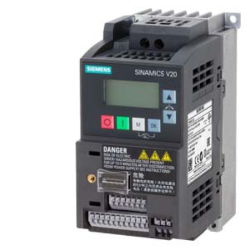 Picture of SINAMICS V20 200-240V 1AC -10/+10% 47-63Hz rated power 0.75 kW with 150% overload for 60 sec 