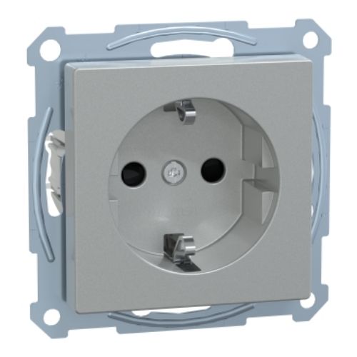 Picture of Pistikupesa 1-ne, maand.-ga, lapsekaitsmega, alumiinium, vedrukl. süv. IP20, SystemM, MERTEN 