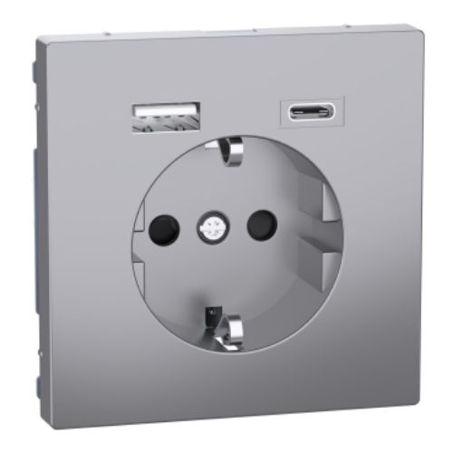 Picture of Pistikupesa mk, 16A, 2-se USB A+C-laadijaga 3A, IP20, roostevaba, D-Life, MERTEN 
