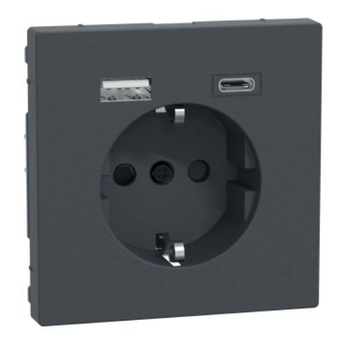 Picture of Pistikupesa mk, 16A, 2-se USB A+C-laadijaga 3A, antratsiit, Merten System M 