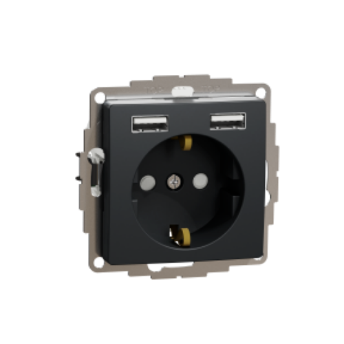 Picture of Pistikupesa 1-ne, m-ga, 16A, 2-se USB laadijaga A+A max. 2.1A, antratsiit, SEDNA DESIGN 