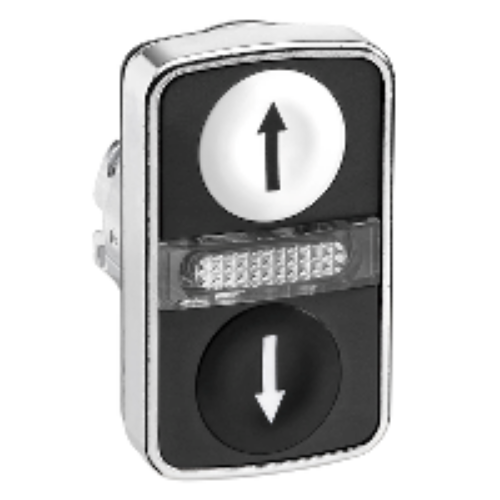 Picture of Surunupp. 2 funkts. ZB4, metall, VALGE/MUST (↑ - ↓) + illum, IP66, ilma adapterita, Schneider 
