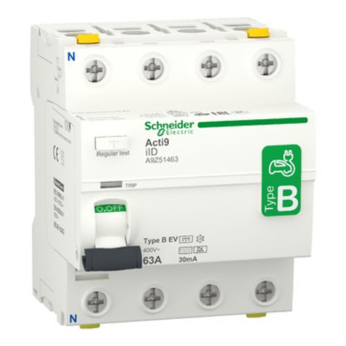 Picture of Rikkevoolukaitse Acti9 iID, 4P, 63A, B-EV (elektrisõiduk), 30mA, RCCB, Schneider 