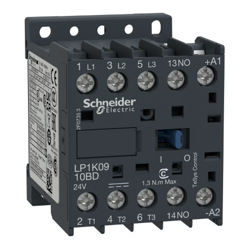 Picture of Minikontaktor 3P, 9A, 4kW AC-3, 1NO, 24VDC, Schneider 