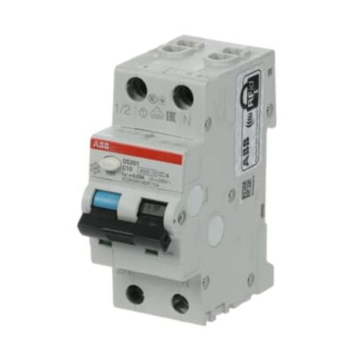 Picture of Kombikaitselüliti (RCBO) DS201, 1P+N, 10A, C, 30mA, A, 2mod, ABB 