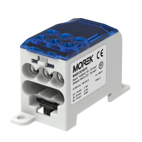 Picture of Voolujaotusplokk OJL200, sinine, sisse 1xAl/Cu70, välja 6xCu 16mm², Morek 