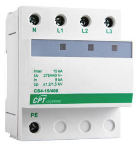 Picture of Liigpingepiirik CS4-15/400 tüüp 2 (C) 3P+N+PE Imax 15kA In 5kA Up1.2kV monoplokk, Cirprotec 