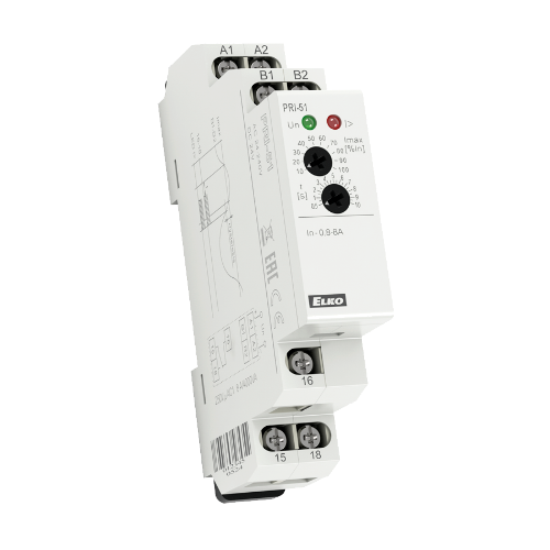Picture of Voolukontrollirelee PRI-51, 1F, Max, 0.8 -8A AC, 1CO, viivis 0.5-10sek, 24-240VAC, 24VDC, Elko 
