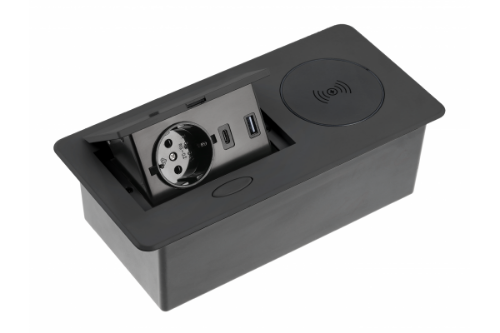 Picture of Avaro plus pistikupesa 1x schucko , USB a+c , 5w juhtmeta laadimine , 1.5m juhe, must GTV 