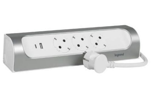 Picture of Pikendusjuhe 3xschuko, USB A+C, nurga, valge/alu, 3G1.5 1m, Legrand 
