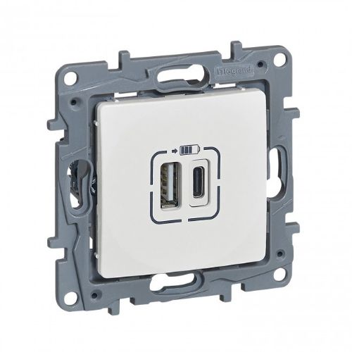 Picture of USB laadija 2-ne (Type A+C) 3A, valge, süv. NILOE, LEGRAND 