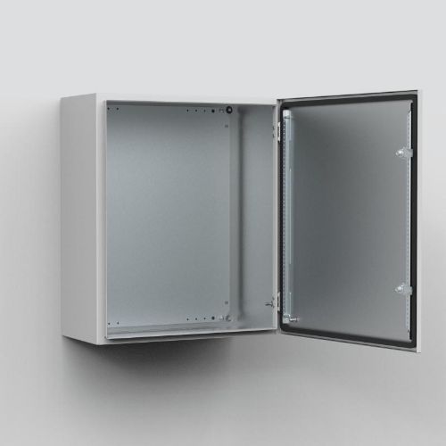 Picture of Tsingitud metallkilp 200x200x155 IP55 mont.plaadiga, avadega, värvitud RAL7035, nVent Hoffman