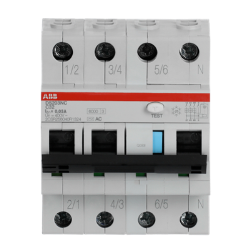 Picture of Kombikaitselüliti DS203NC, 3P+N, 32A, 6kA, C, 30mA, AC, ABB 