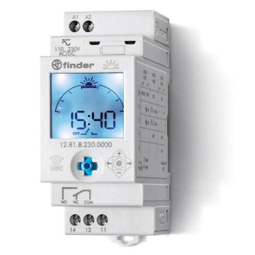 Picture of Programmkell astro. 12.81, digit. 1 kanal, 1CO, 230VAC/DC, program. NFC, Finder 