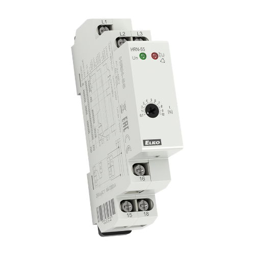 Picture of Pingekontrollirelee HRN-55, 3F faasi kadu/järjestus. 1CO, viivis 0.1-10s, 3x400V/50Hz, Elko 
