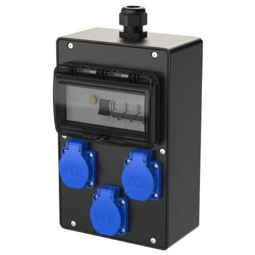 Picture of Vooluvõtukeskus 3x230V 6mod. (kummist) kaitseautomaadid ja rikkevool, 165x260x90 IP54, PCE 