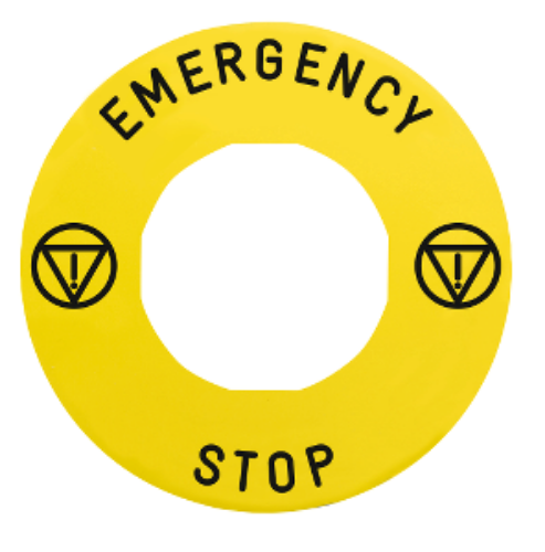 Picture of marked legend Ø60 for emergency stop - EMERGENCY STOP/logo ISO13850, Schneider 