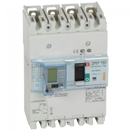 Picture of Kompaktkaitselüliti+RCD DPX3-160, 4P, 80A, TM vabasti 0.8-1In, Im=fix, 25kA, Legrand 