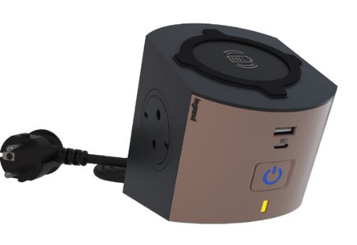 Picture of Pikendusjuhe 2xschuko, USB A+C, juhtmevaba laadimine, lauapealne, taupe/hall, 3G1.5 2m, Legrand 