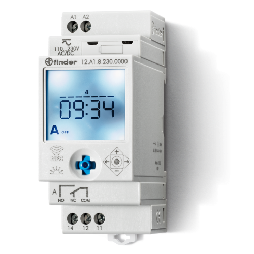 Picture of Programmkell astro. 12.A1, digit. 1 kanal, 1CO, 230VAC/DC, 50 mk, programm. NFC, Finder 