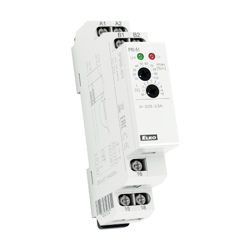 Picture of Voolukontrollirelee PRI-51, 1F, Max, 0.05 -0.5A AC, 1CO, viivis 0.5-10sek, 24-240VAC, 24VDC, Elko 