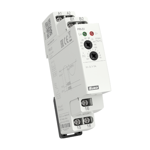 Picture of Voolukontrollirelee PRI-51, 1F, Max, 0.5 -5A AC, 1CO, viivis 0.5-10sek, 24-240VAC, 24VDC, Elko 