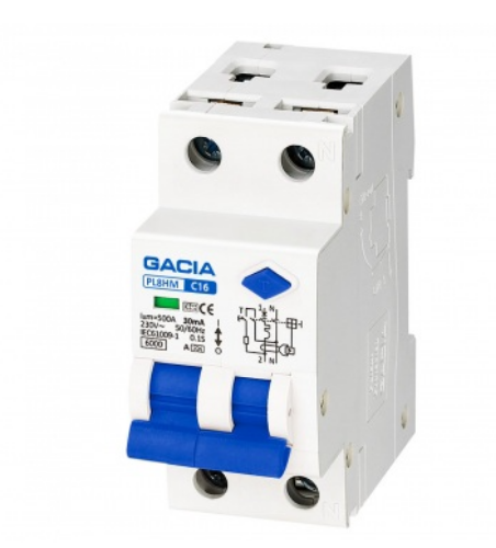 Picture of Kombikaitselüliti (RCBO) PL8A, 1P+N, 16A, C, 6kA, A, 30mA, 2mod, Gacia 