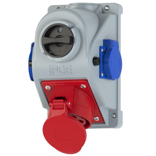 Picture of Seinapesa+lüliti COMBO-POL 32A 5P 6H 400VAC, 2x230VAC schuko IP44, CEE, PCE 