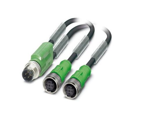 Picture of Andurikaabel PUR + pistik M12 4-pin otse + 2x pesa M12 4-pin , otse, A-coded, kaabel 0.3m, Phoenix 