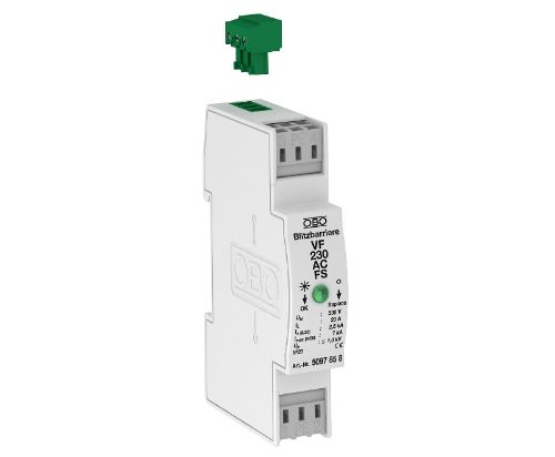 Picture of Liigpingepiirik Tüüp 3 ( D, T3 ),2P,AC,abikontaktiga,255V, DIN 1 moodul, OBO 