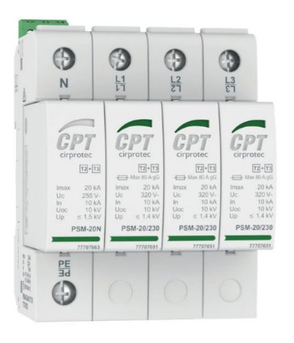 Picture of Liigpingepiirik PSM4-20/400 TT SPD tüüp 2,  (C) (3P+N)+ abikontakt Iimp 20kA  , Cirprotec 