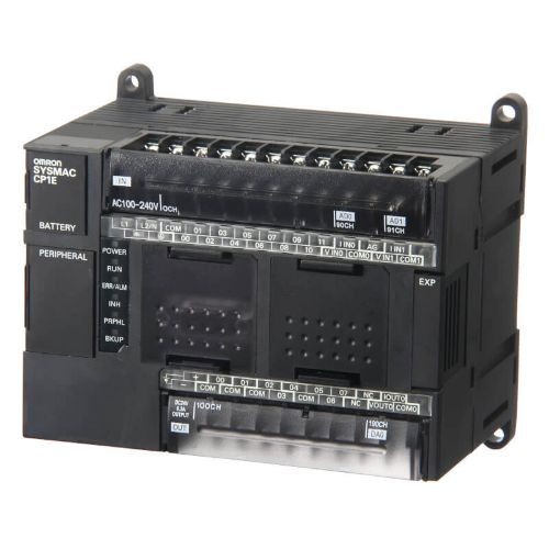 Picture of CP1E, 8kStep/kWord, 24VDC 12DI 8DO (trans. source) 2AI 1AO, RS232 +1serial, +3, USB  