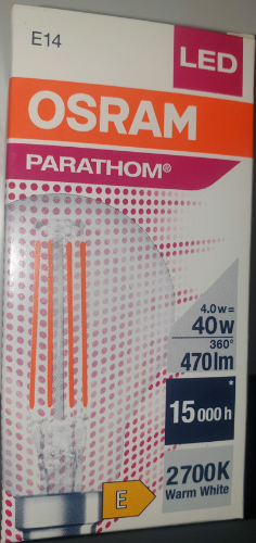 Picture of P40 klaas LED-niitlamp lühter 4W/827 E14 470lm 220-240V klaar Parathom CLA P L77mm D45mm OSRAM    