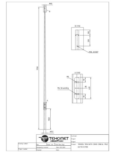Picture of Koonusmast NCM 10m 60 60/160/3/9100, kaasa poldid 8 tk. konsoolile + (2 x (M6X10 + seib M6 tarvikute