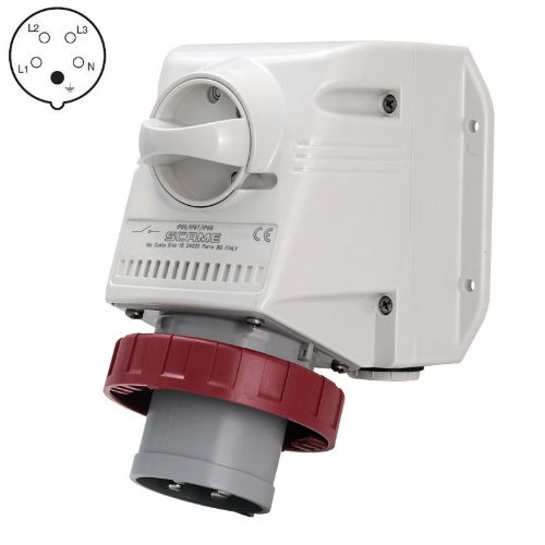 Picture of Seinapistik+lüliti 16A 5P 6H 400VAC IP67, CEE, interlock Omnia, SCAME 