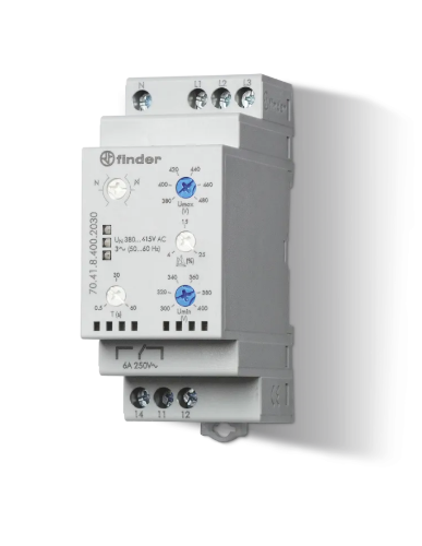 Picture of Pingekontrollirelee 70.41, 3F või 3F+N, kadu/järjestus/asümmeetria/min/max, 1CO, 380-415VAC, Finder 