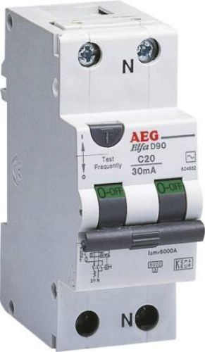 Picture of Kombikaitselüliti (RCBO) HD90, 1P+N, 20A, C, 30mA, A, 2mod, AEG 